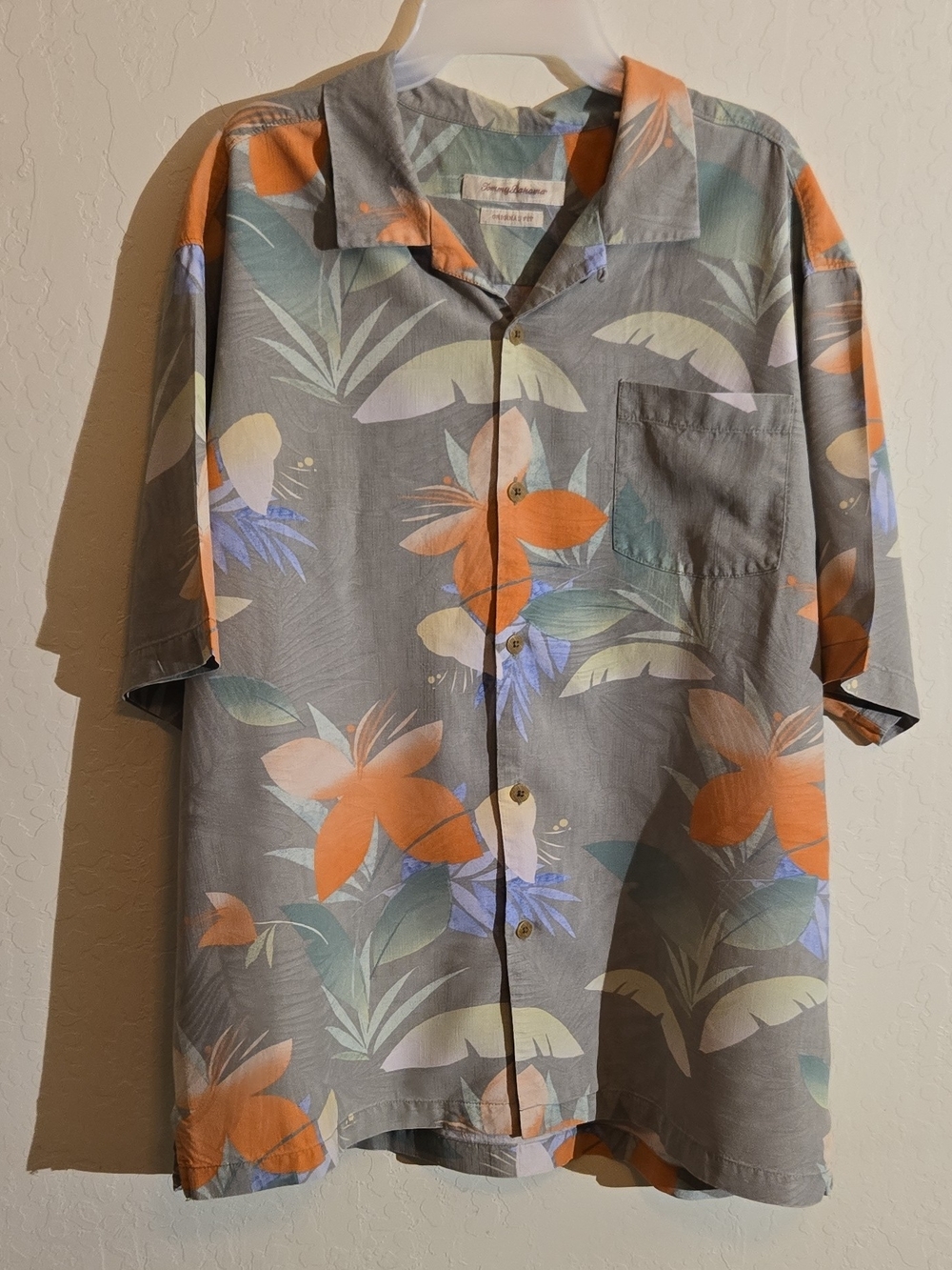 Tommy Bahama Gray Shirt with Orange Script Details